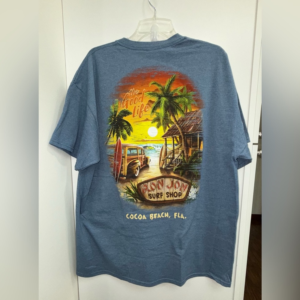 Ron Jon Cocoa Beach Surf Shop Heather Blue Graphic Logo Tee